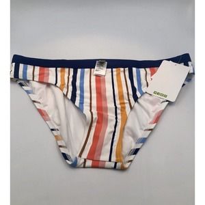 Next Retro Pant Bikini Bottom Women Large SUNSET HORIZON White Striped Navy Pink